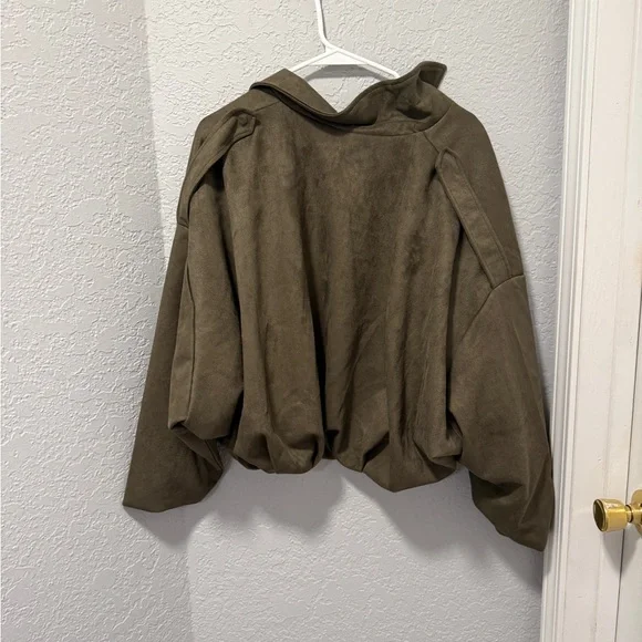 Olive Suede-Look Bomber Jacket - Women - Picture 3 of 3